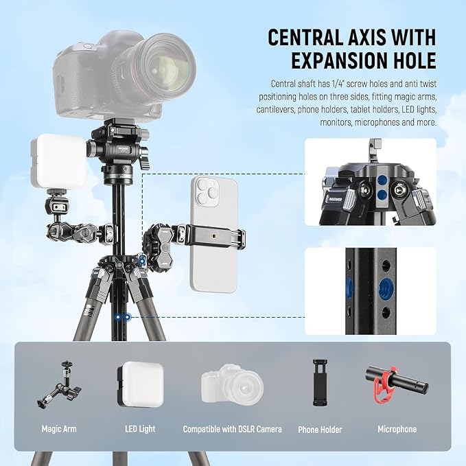 NEEWER 60.4" Travel Tripod Carbon Fiber - Image 6
