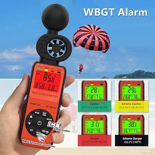 BTMETER BT-881W Heat Stress Meter Anemometer, Digital Indoor/Outdoor WBGT Meter - Image 4