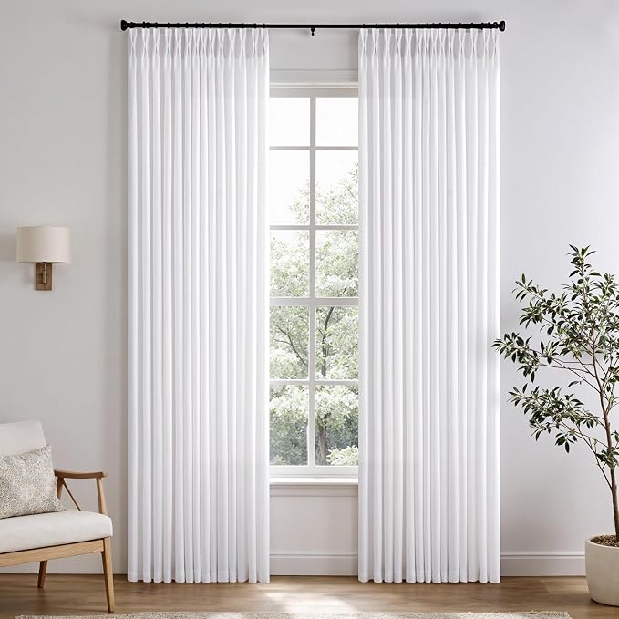 Memory Trained Pinch Pleated Curtains 90 Inches Long, Viral Linen Pinch Pleat by ANRODUO