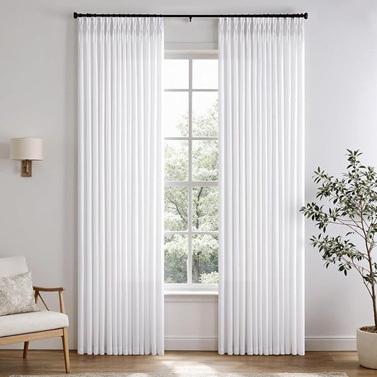 Memory Trained Pinch Pleated Curtains 86 Inches Long, Viral Linen Pinch Pleat by ANRODUO