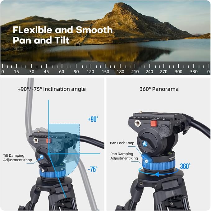 SIRUI AM-25S Video Tripod, 74.8" Professional Heavy Duty Tripod - Image 7