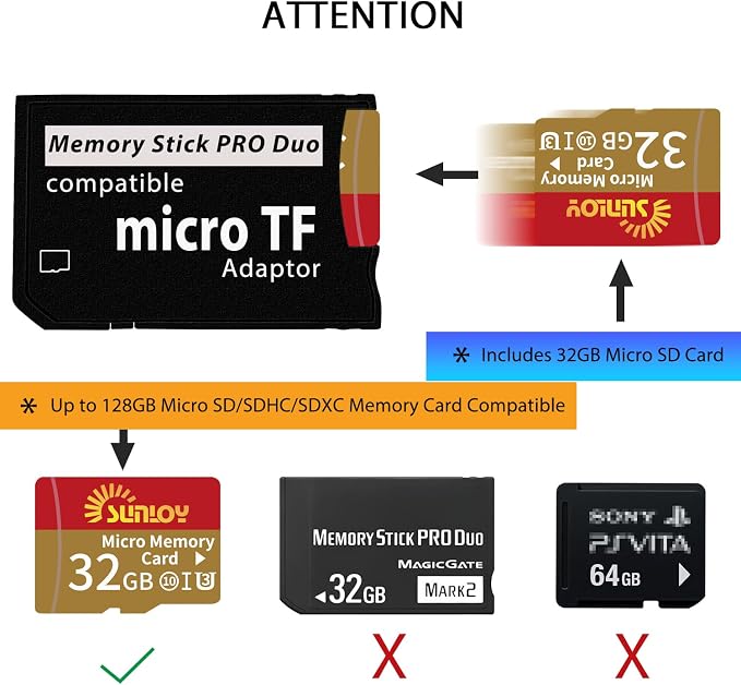 PSP Memory Stick Adapter with 32GB Micro SD Card, Micro SD/SDHC/SDXC to Memory - Image 7