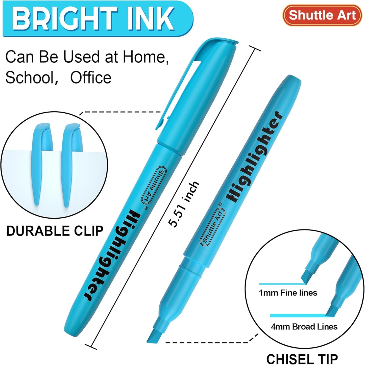 Shuttle Art 216 Pack Highlighters, Highlighters Assorted Colors Set, 6 Bright Colors Chisel Tip Dry-Quickly Non-Toxic Highlighter Markers Bulk for Adults Kids Highlighting in Home School Office
