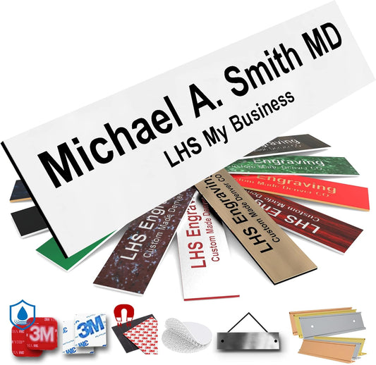 Door Name Plate Personalized for Office White Plastic Name Plate Black Letters - Made in USA 2x8 B16
