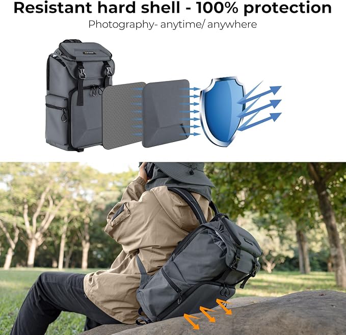 K&F CONCEPT Camera Backpack, Hard Shell Camera Bag, Large Capacity Photography - Image 3