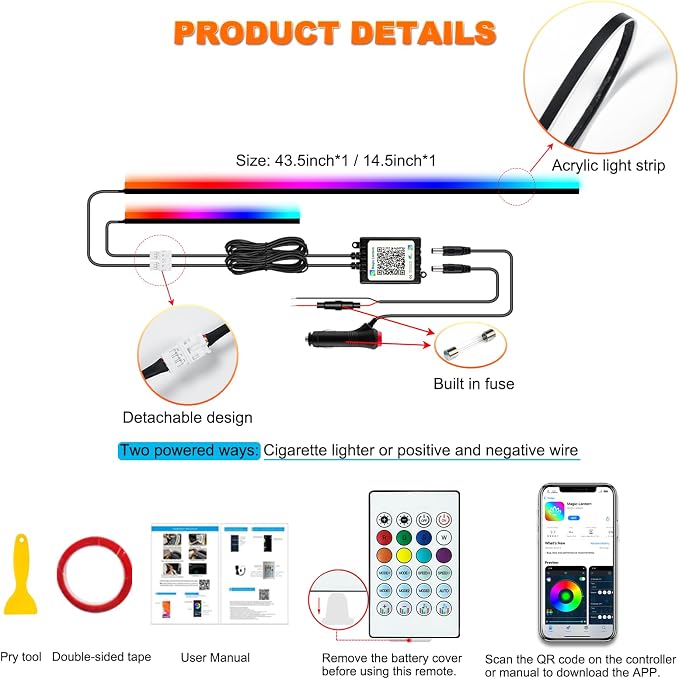 Jushope Interior Car LED Strip Lights, Acrylic LED Lights - Image 6