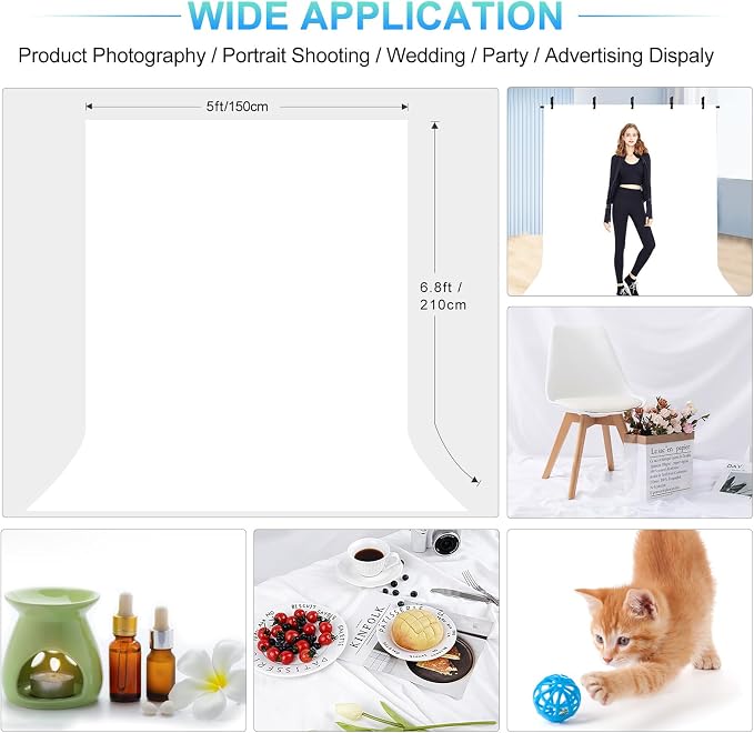 White Backdrop with Stand for Photoshoot, 5X6.5ft White Photo Backdrop with T - Image 2