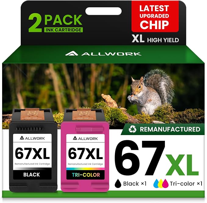 67XL Ink Cartridge Replacement for HP 67 XL Remanufactured for HP Ink 67 67XL by ALLWORK