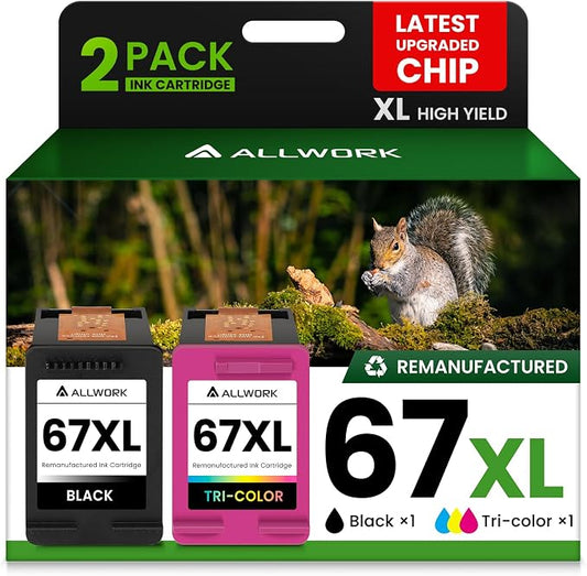 67XL Ink Cartridge Replacement for HP 67 XL Remanufactured for HP Ink 67 67XL by ALLWORK