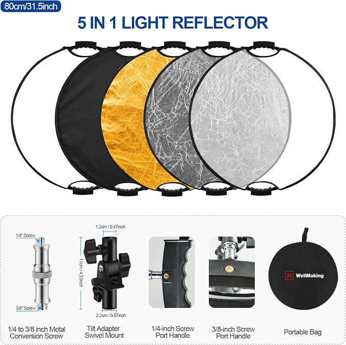 WELLMAKING 32 Inch Reflector Photography, Collapsible Light Reflector - Image 2