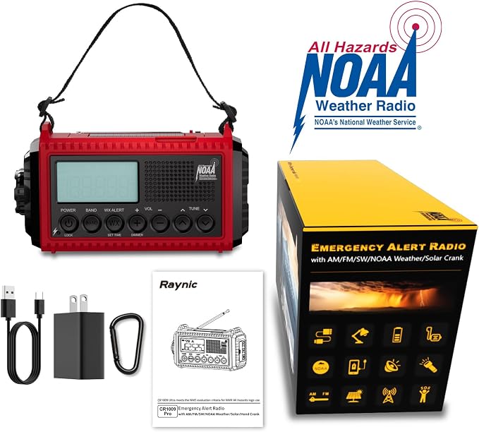 Raynic Emergency Radio, 5000mAh/18500mWh Weather Radio, Solar Hand Crank - Image 7