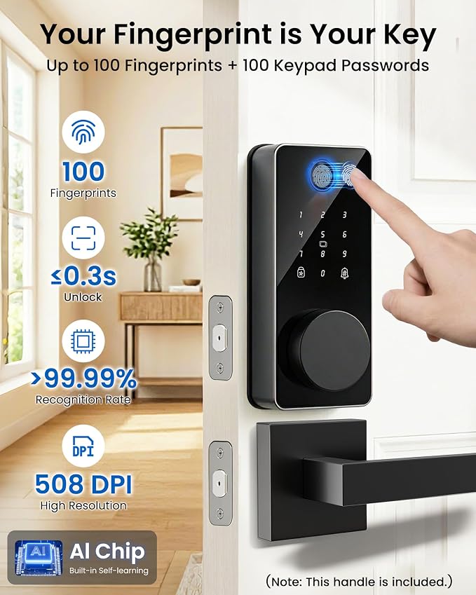 Smart Deadbolt Lock with 2 Handle Set, 5-in-1 Keyless Entry Door Lock with - Image 3