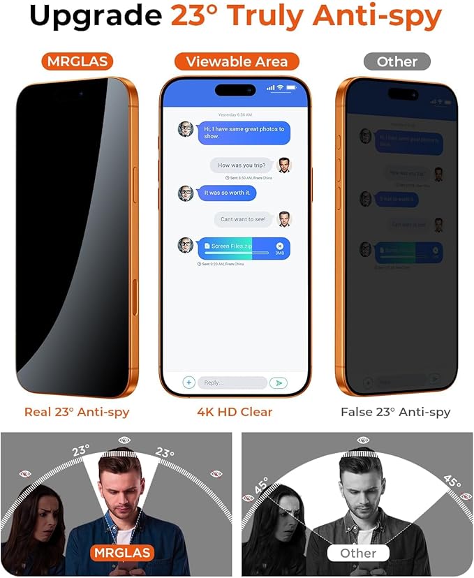 MRGLAS TOP 9H+ Glass 2+2 Packs for iPhone 17 Pro Privacy Screen Protector - Image 3