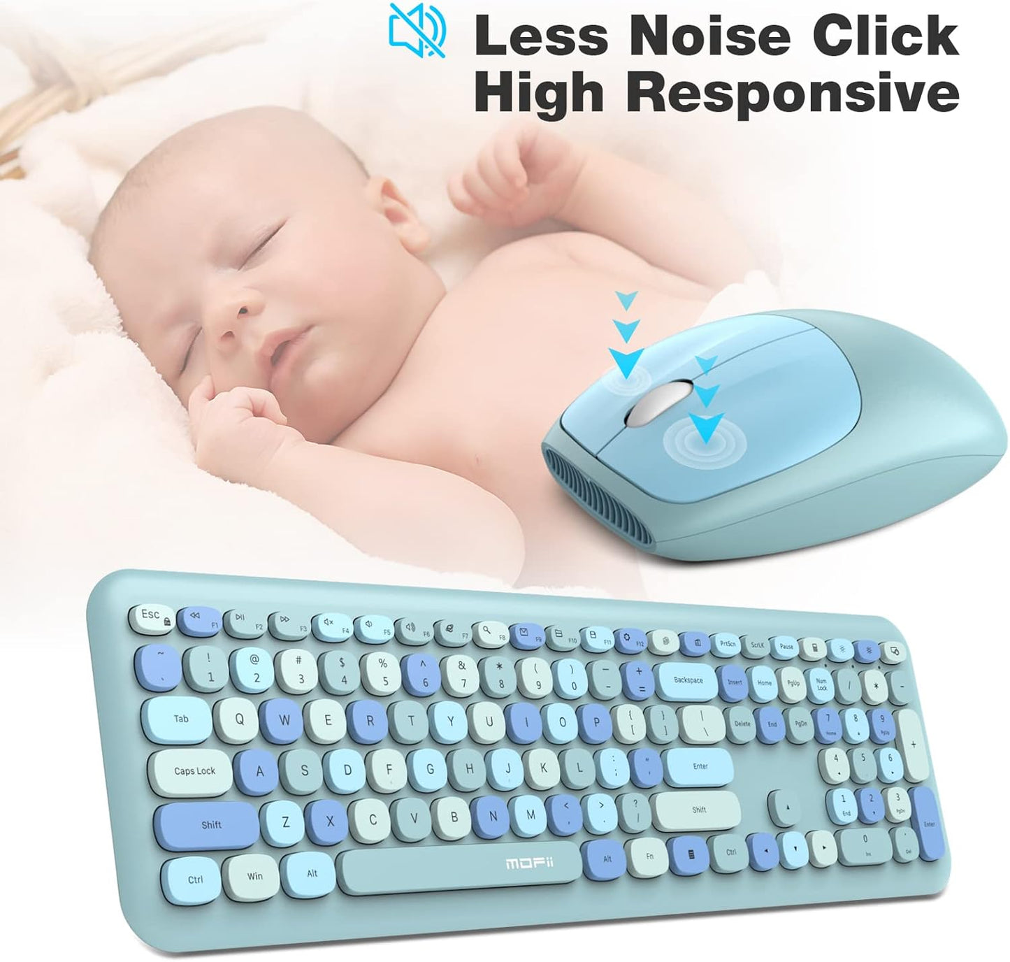 MOFII Wireless Keyboard and Mouse Combo Silent, Slim Compact 2.4G USB Full Size, Cute 110 Keys Keyboard for PC, Notebook, MacBook, Tablet, Laptop, Windows System