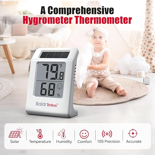 BaldrTherm Digital Thermometer and Humidity Meter, Solar-Powered 2.2" Indoor - Image 6
