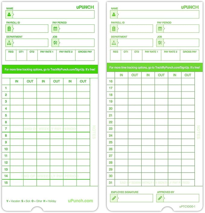 uPunch 300 Time Cards for Green HN3000 AutoAlign Time Clocks - Image 2