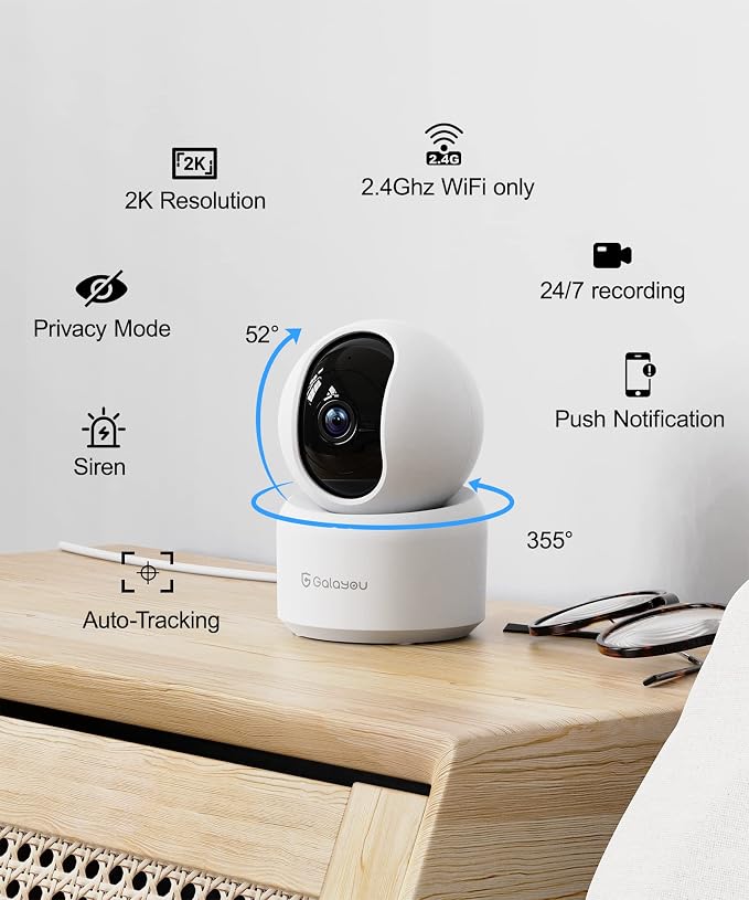 GALAYOU Indoor Security Camera 2K, Pet Camera, 360 Degree 2.4G WiFi Home - Image 2