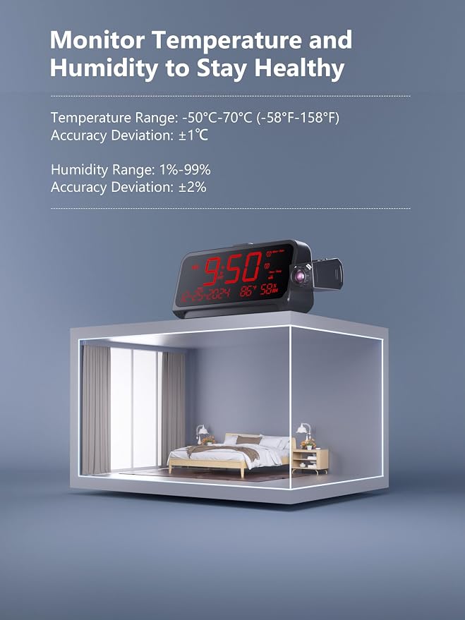 Projection Alarm Clock for Bedroom, Digital Clock - Image 6