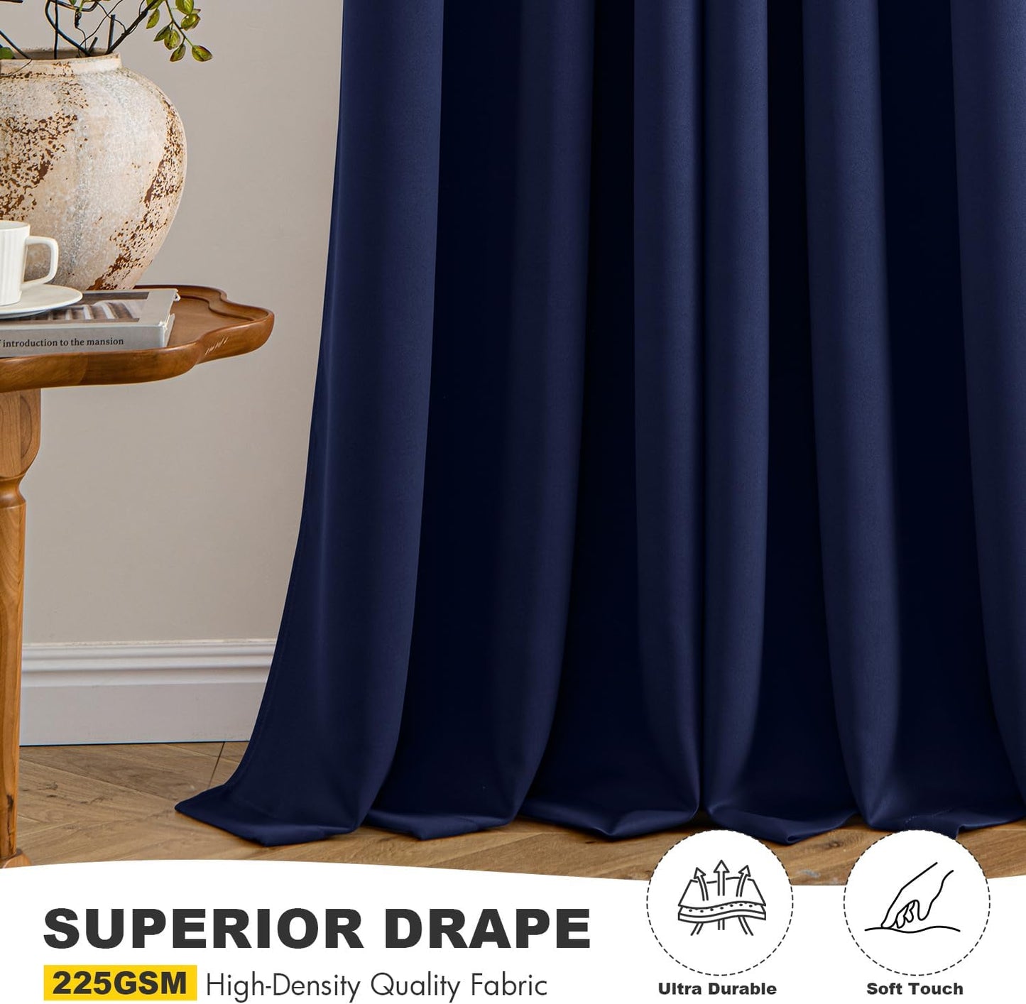 MIULEE Navy Blue Blackout Curtains - Bedroom Window Treatment Curtains Thermal Insulated Room Darkening Drapes for Living Room Kitchen Grommet Top Light Blocking Drapery, 40 x 45 Inches Long, 2 Panels