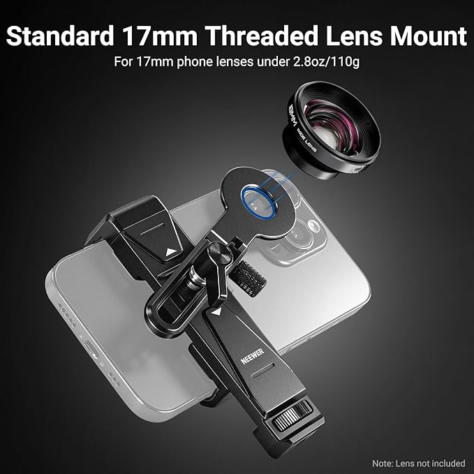 NEEWER Phone Holder with 17mm Phone Adapter & 17–37/58mm Filter Ring, Universal - Image 3
