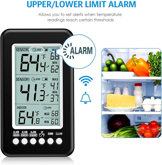 AMIR Refrigerator Thermometer, Wireless Digital Freezer Thermometer - Image 2