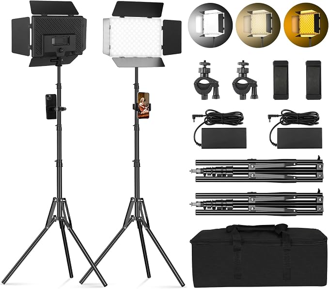 2Pack LED Video Light Kit with Barn Door, 12.6" Panel Bi-Color 280 LED Beads by soonpho