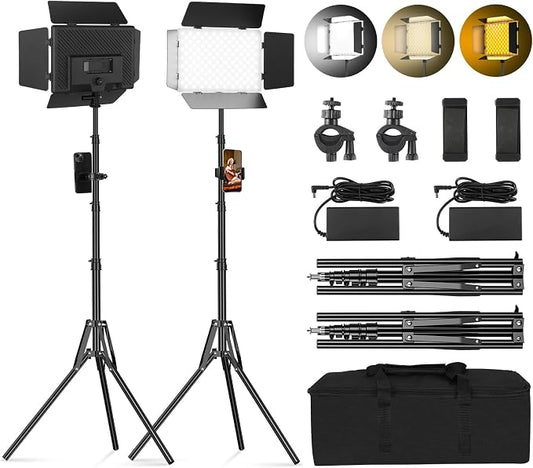 2Pack LED Video Light Kit with Barn Door, 12.6" Panel Bi-Color 280 LED Beads by soonpho