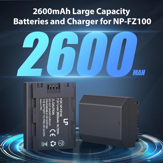 LP NP-FZ100 Battery and Charger, 2600mAh 2-Pack Replacement Battery - Image 2