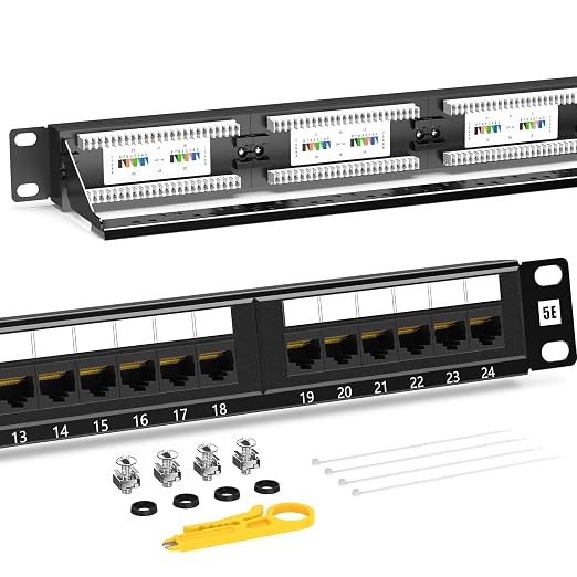 AMPCOM Premium Series CAT5/5e 24 Ports Patch Panel, Rack Mount by AMPCOM