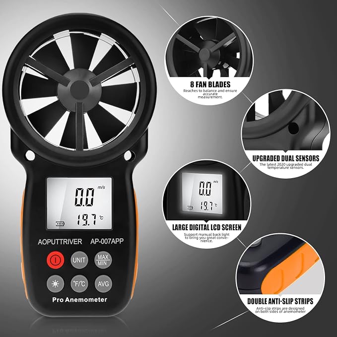 Digital Anemometer Bluetooth, Air Flow Velocity Meter Measuring Wind - Image 3