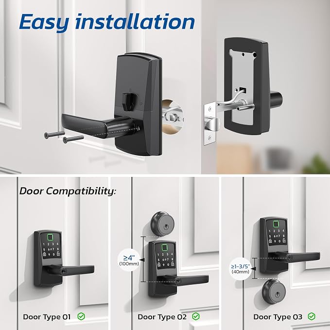 Keypad Smart Door Lock with Handle, Fingerprint Keyless Entry Digital Lock - Image 7