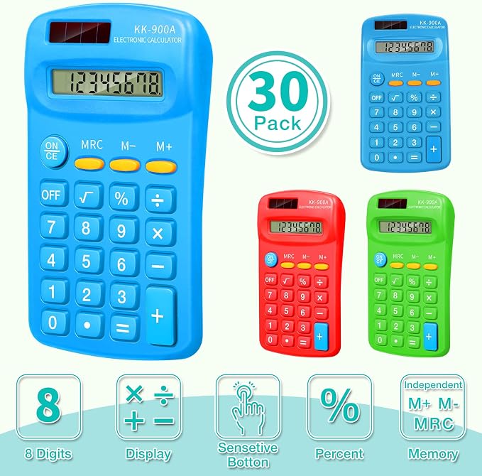 30 Pack Pocket Calculator Small Battery Powered Bulk Mini Size 4 Function Hand - Image 2