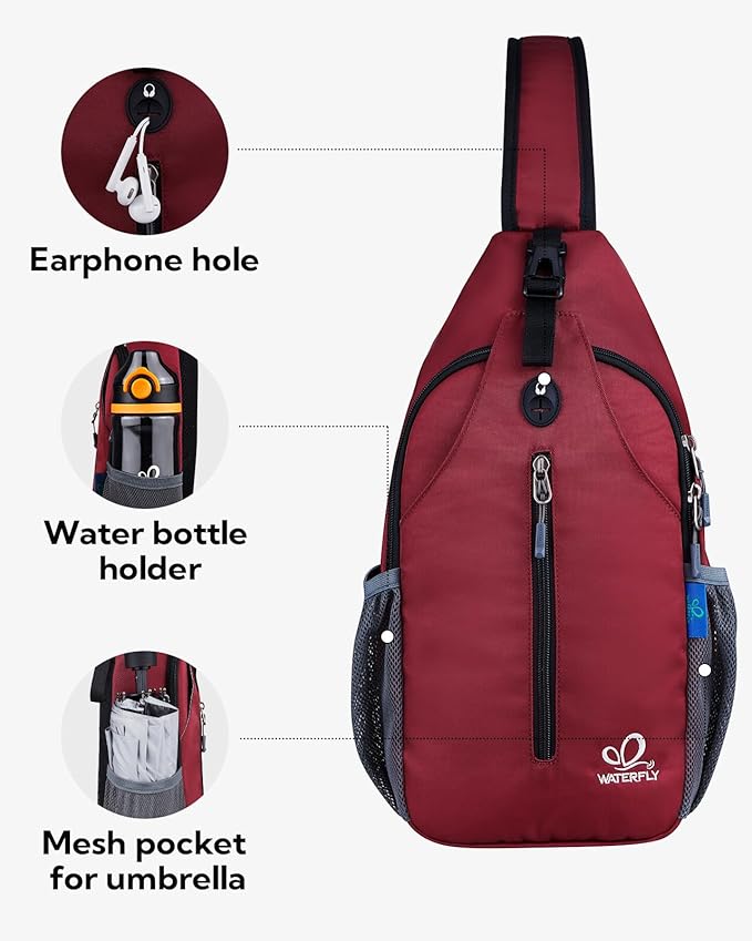 WATERFLY Crossbody Sling Backpack Sling Bag Travel Hiking Chest Bag Daypack - Image 4