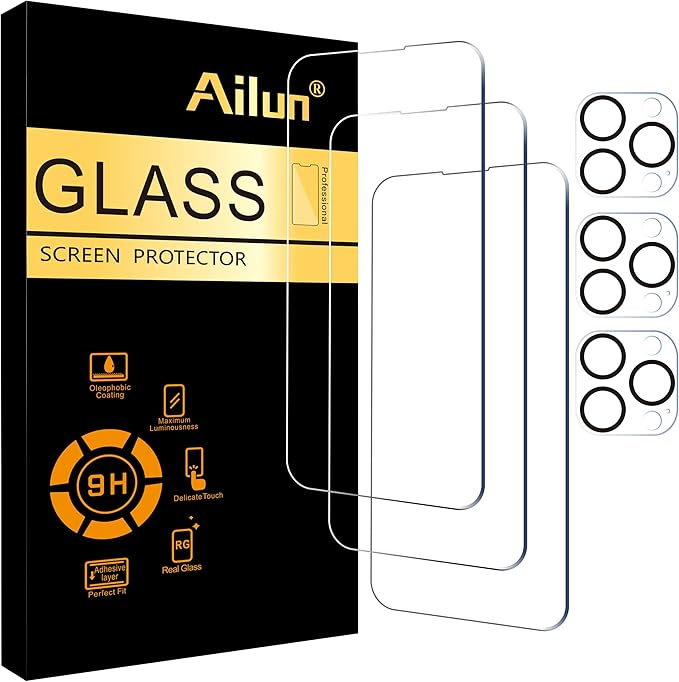 Ailun 3 Pack Screen Protector for iPhone 14 Pro + 3 Pack Camera Lens Protector by Ailun