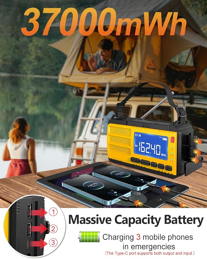 10000mAh Emergency Hand Crank Radio, AM/FM/NOAA Weather Alert, Solar Powered - Image 3