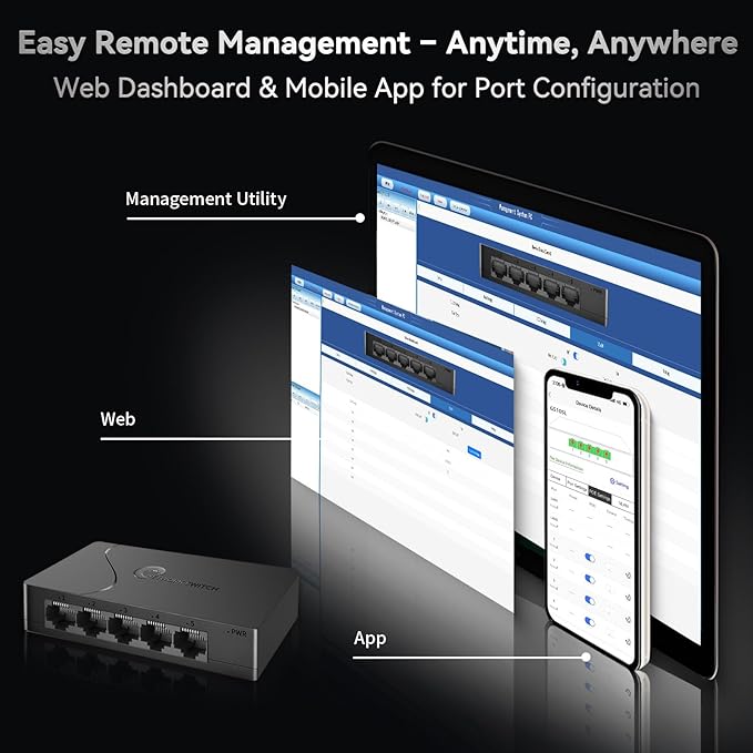 Goalake 5 Port Gigabit Managed Ethernet Switch, Easy Smart Network Splitter - Image 3