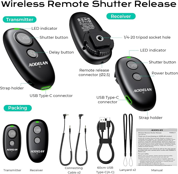 AODELAN USB-C Rechargeable Wireless Camera Remote Shutter Release - Image 8