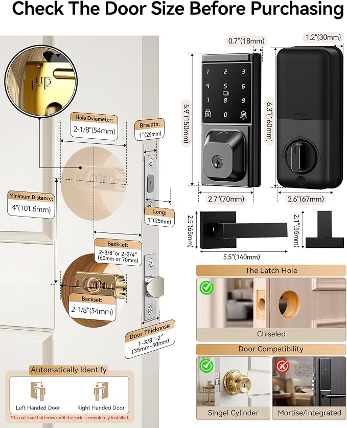 Smart Deadbolt Lock with 2 Lever Handles, Keyless Entry Door Lock Set, - Image 8