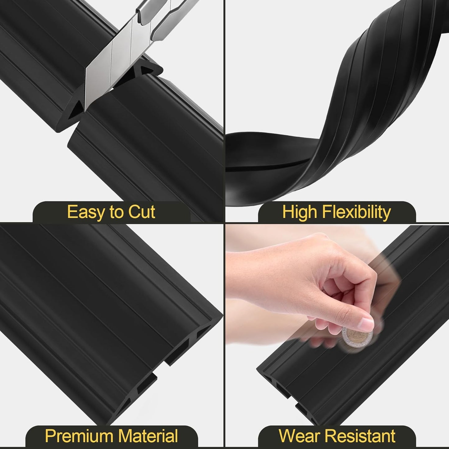 MYFAMIREA 6.5FT Floor Cord Cover Heavy Duty Cable Cover Protector 3 Channels Extension PVC Floor Wire Cover Outdoor Cord Hider Management Cord Cover for Wire on Floor for Home Office Outdoor, Black