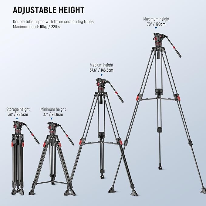 NEEWER 78" Video Camera Tripod Carbon Fiber - Image 2