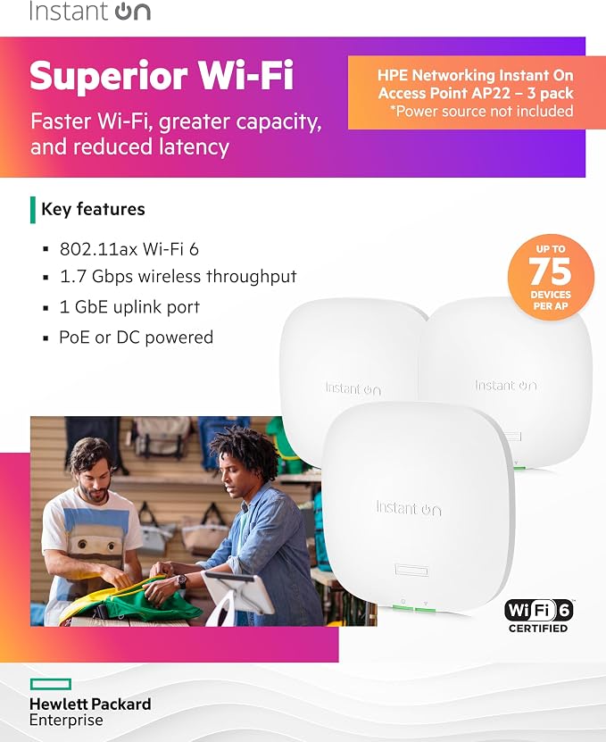 HPE Networking Instant On Access Point AP22 2x2 WiFi 6 Indoor Wireless Access - Image 3