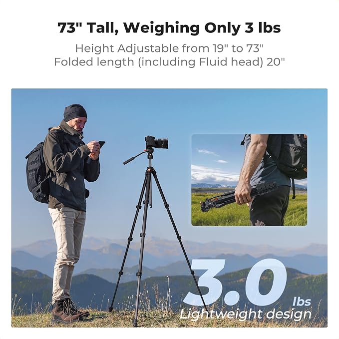K&F CONCEPT 73” Camera Tripod - Image 4