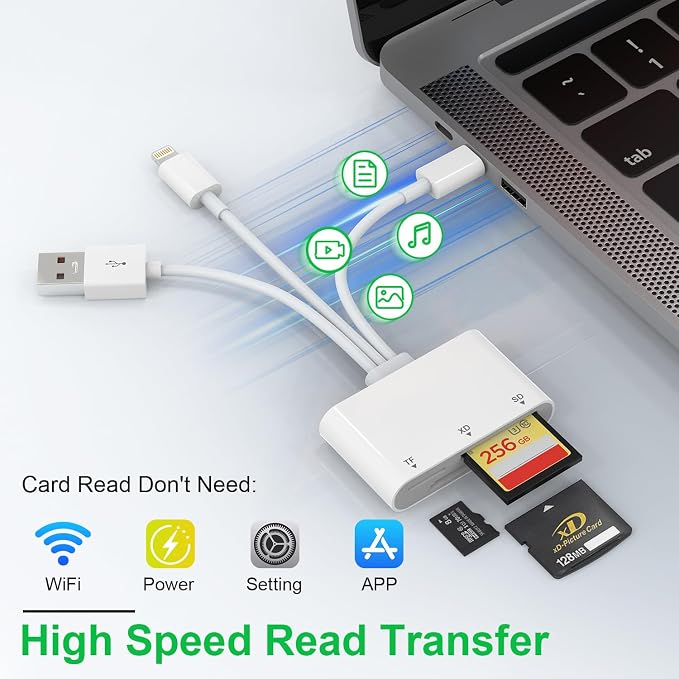 XD Card Reader, SD Card Reader for iPhone, 3 in 1 SD/TF/XD Card Reader Adapter - Image 4