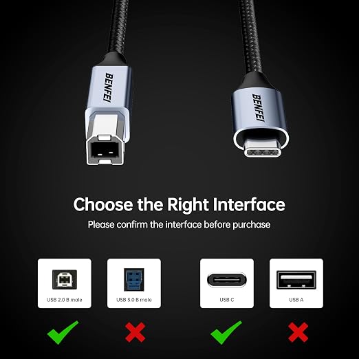 BENFEI USB B to USB C Printer Cable 6.6ft, Nylon Braided, Premium Aluminium - Image 6