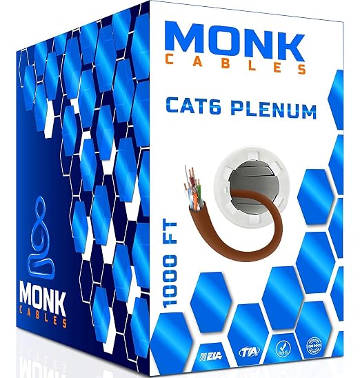 MONK CABLES | CAT6 Plenum Cable 1000ft | UTP, 550MHz | DSX-8000 Certified | by MONKCABLES