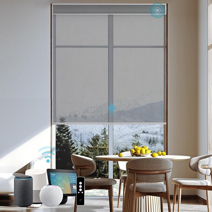 SmartWings Motorized Light Filtering Roller Shades 60% Blackout Work by SmartWings