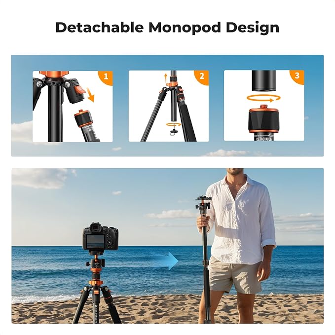 K&F CONCEPT Tripod for Camera, Stable Heavy Duty Travel Tripod for DSLR Cameras - Image 6