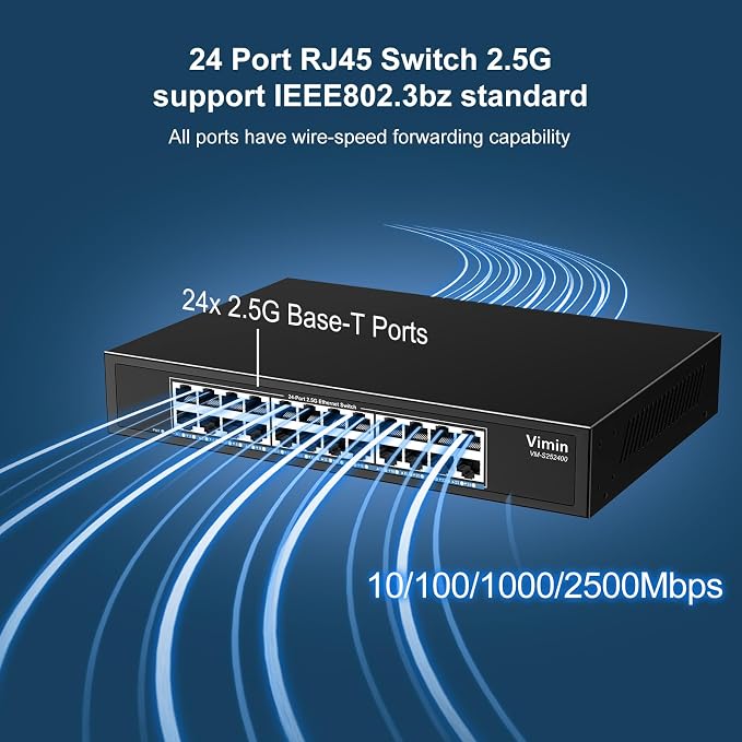 24 Port 2.5G Switch Unmanaged, Vimin 2.5GB Base-T Ethernet Switch, 2.5Gb - Image 3