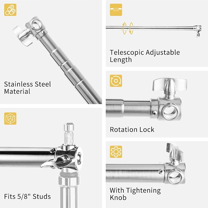 Pro Stainless Steel Telescopic Backdrop Crossbar Max Length 10 ft/3m Adjustable - Image 2