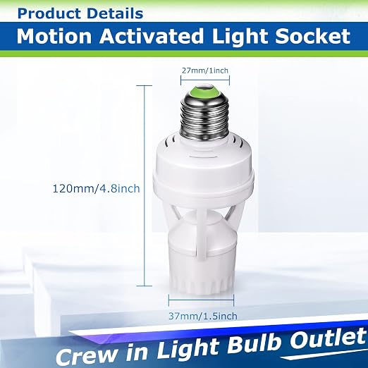 Hortsun 3 Pcs Motion Sensor Light Socket Smart Screw in Light Bulb Outlet - Image 2